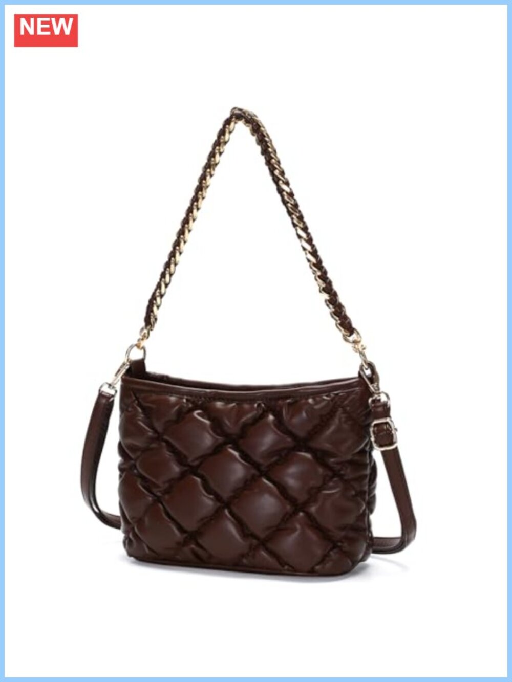Quilted PU Leather Hobo Crossbody Bag with Removable Strap